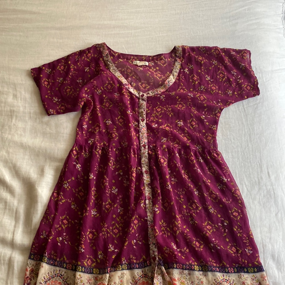 Billabong sz medium burgundy boho short button up dress